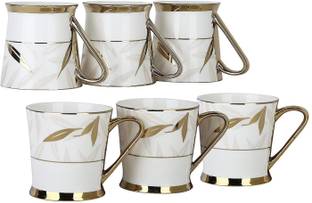 Femora Pack of 6 Bone China Femora Indian Ceramic Fine Bone China Pack of 6 Fine Premium Gold Tea Cup, 200 ml (Gold)