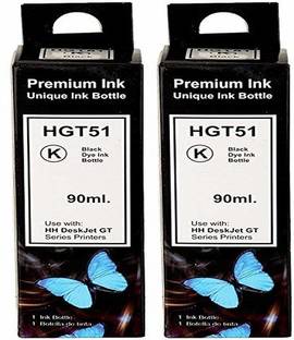 PRINTWELL GT51 Black Refill Ink for HP Inkjet GT5820 / 5810 / GT5861 Printer (Pack of 2) Black Ink