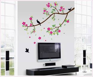 Oren Empower 90 cm Pink Peach Branch Decorative Wall Sticker Self Adhesive Sticker