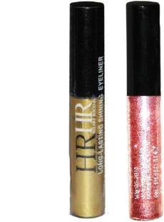 HR combo of 2 waterproof glitter shimmer eye liner gold baby pink 5 ml