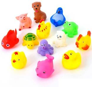 ODDEVEN Animal Shape Soft 13 Pcs Chu-Chu Toys for Baby Kids Bath Bath Toy