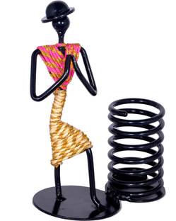 D&V ENGINEERING 1 कम्पार्टमेंट लोहा अट्रैक्टिव वेलकम जेस्चर लेडी के साथ पेन होल्डर या पेन स्टैंड (गुलाबी और सफेद)