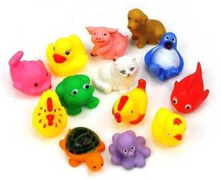 Akshit Animal Shape Soft 13 Pcs Chu-Chu Toys for Baby Kids Bath Bath Toy