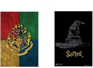 WB Official Licensed Harry Potter Set of 2 Hogwarts Crest and Sorted Poster A4 Paper Print