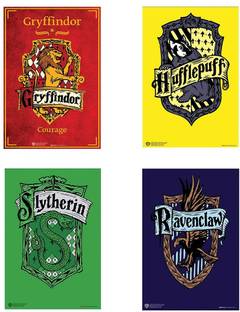 WB Official Licensed Harry Potter Set of 4 Houses Gryffindor Hufflepuff Slytherin Ravenclaw Poster A4 Paper Print