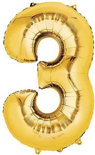 Riit Solid 17 Inch Golden Number 3 (Three) Foil Balloon Balloon