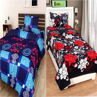 SHIVAM FAB 180 TC Polycotton Single 3D Printed Flat Bedsheet