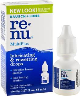BAUSCH & LOMB ReNu MultiPlus Lubricating and Rewetting Drops, 8ml Bottles (Pack of 4) Travel Pet Bottle