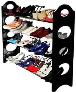 LS Letsshop Stackable 12 Pairs Shoe Rack Organizer,4 Layer Shoe Rack Plastic Collapsible Shoe Stand