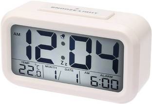 MANTAVYA Digital Smart Digital Alarm Clock with Automatic Sensor Backlight, Date & Temperature White Clock