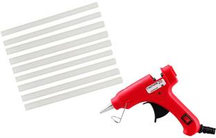 FADMAN RED MINI HOT MELT GLUE GUN 20 WATT (ON OFF SWITCH & INDICATOR) WITH 9 ADHESIVE HOT GLUE STICKS Standard Temperature Corded Glue Gun