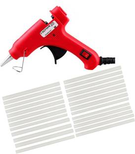 FADMAN RED MINI HOT MELT GLUE GUN 20 WATT (ON OFF SWITCH & INDICATOR) WITH 25 ADHESIVE HOT GLUE STICKS Standard Temperature Corded Glue Gun
