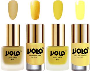 Volo Extra Shine AND Dull Velvet Matte Nail Polish Duo Combo-No-203 Metallic Golden, Gold Chrome, Yellow