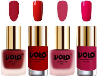 Volo Extra Shine AND Dull Velvet Matte Nail Polish Duo Combo-No-236 Reddish Orange, Passion Red, Moon Magenta, Passion Pink