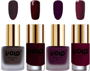 Volo Extra Shine AND Dull Velvet Matte Nail Polish Duo Combo-No-183 Light Wine, Dark Coffee, Maroon, Wine