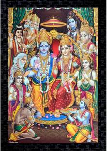 Janki God Ram Darbar Ram Sita Wall Painting with frame Canvas 20 inch x 14 inch Painting