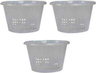 कोलकाता ओर्चिद ऑनलाइन Orchid Pot 8 Inches Container Set (Pack of 3, Clear Plastic) 142 MM Hight प्लांट कंटेनर सेट