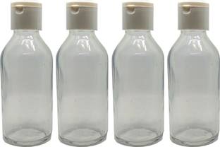 GIFTBASHINDIA Glass refillable Round Bottle with Flip Top Cap for Multi use,Set Of 4 Bottle
