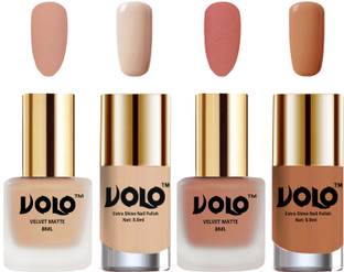 Volo Extra Shine AND Dull Velvet Matte Nail Polish Duo Combo-No-163 Nude Tude, Light Peach, Nude