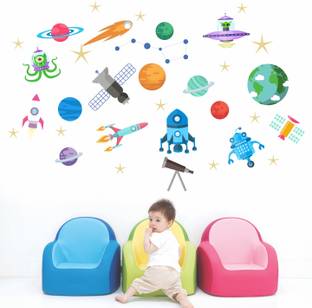 StickMe 100 cm Space Alien Satilite Galaxy Wall Sticker - SM 501 Self Adhesive Sticker