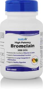 HealthVit High Potency Bromelain 3000 GDU/Gram Natural Supplement,Non-Synthetic, 500 mg