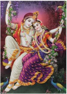 Beautiful Radha Krishna On Swing Fine Print Poster Without Frame (20 X 28 Inches) Fine Art Print