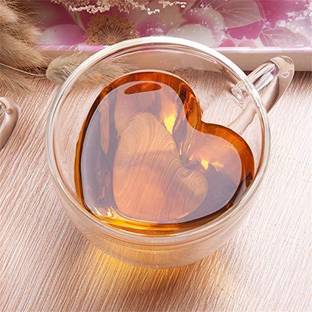 EMERGE Heart Shaped Double Insulated Wall Borosilicate Glass 250 ML Glass Coffee Mug