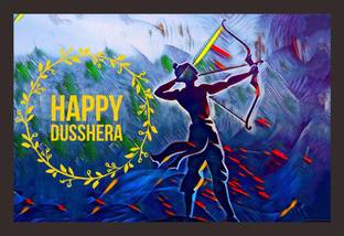 Mad Masters Happy Dussehra Painting, Painting with frame (18 x 12 ) inches Digital Reprint 12 inch x 18 inch Painting