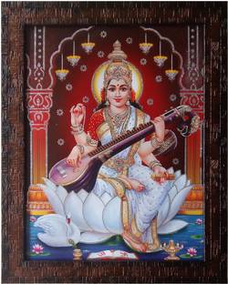 Art collection Saraswati Photo with Frame Saraswati Painting with Frame Maa Saraswati Photo Religious Frame
