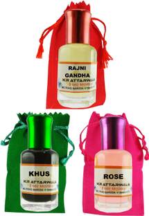 Kr Attarwala Khus Rose Rajnigandha Three 6ml Attar Roll-ons - Ittar Perfume Essential Oil Rollon Floral Attar