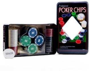 IZED Texas Hold'Em Poker Set (Tin Case) – 100 Chipss Duplex Centered Board (Multicolor)