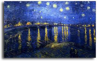 PIXELARTZ Canvas Painting - Van Gogh - Starry Night Over the Rhone (23 X 15) - Without Frame Digital Reprint 15 inch x 23 inch Painting