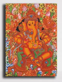 PIXELARTZ Canvas Painting - Sri Ganesha - Kerala Mural Painting (17 X 23) - Without Frame Digital Reprint 23 inch x 17 inch Painting