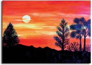 PIXELARTZ Canvas Painting - Sunset Landscape Painting - Without Frame Digital Reprint 23 inch x 18 inch Painting