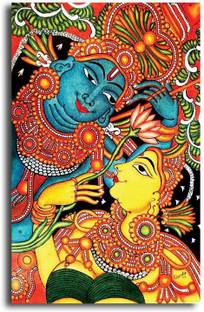 PIXELARTZ Canvas Painting - Kerala Mural - Radha krishna - Without Frame Digital Reprint 23 inch x 15 inch Painting