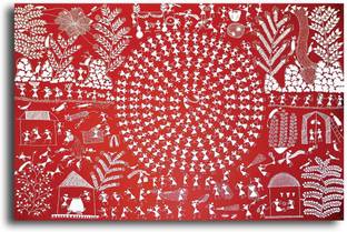 PIXELARTZ Canvas Painting - Warli Art - Without Frame Digital Reprint 15 inch x 23 inch Painting