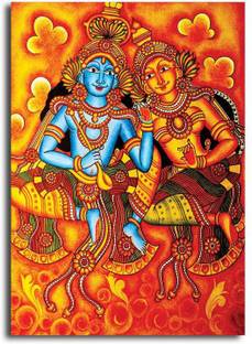 PIXELARTZ Canvas Painting - Radha Krishna Mural Painting - Without Frame Digital Reprint 23 inch x 18 inch Painting