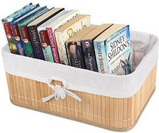 HomeStorie Bamboo Eco-Friendly Foldable Natural Bamboo Storage Basket Bins Organizer Storage Basket