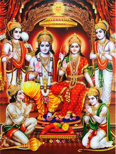AH Decals 40 cm Shri Ram Sita with Hanuman Self Adhesive Sticker