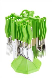 TOPAZ Royal Green Cutlery Set / Spoon Set / Spoon Stand / 24 - Pieces Cutlery set Stainless Steel, Plastic Cutlery Set