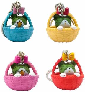 kd collections KD362-Cat Basket Keychain|Cute Cat Sitting in a Basket|Pack of 4 Keychains Key Chain