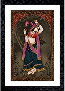 Janki Online Modern Art Canvas Rajasthani Women Large Glass Wall Paintings with Frame for home decoration item for bedroom for sale Canvas 20 inch x 14 inch Painting