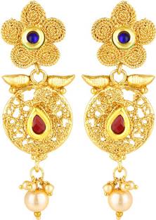 YELLOW CHIMES Fancy Part Wear Traditional Pearl Handcrafted Work Pearl Copper Drops & Danglers