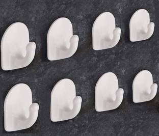 DOCOSS Pack of 8- Self Adhesive Hooks Nail Free Strong Sticker Hanger Wall Stick Hooks Door Hanger Hook/Clothes,Utensils Holder Hanging Hooks for Bathroom, Kitchen- Holds Upto 1 kg Hook 2