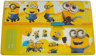 Xeekart Minion Print Gadget Gizmo Jumbo Pencil Box with Calculator and secret boxes with Push Buttons mechanism Minion Art Plastic Pencil Box