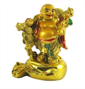 Varanasi Enterprises Feng Shui Laughing Buddha Stand On Money Potli-10 cm Decorative Showpiece  -  3 cm