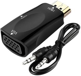 microware HDMI Adapter 0.5 m HDMI to VGA Converter Adapter with 3.5mm Audio Port Cable For PC, Laptop, DVD, Desktop