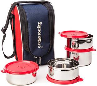 Signoraware Executive Fresh Steel Red 4 Containers Lunch Box