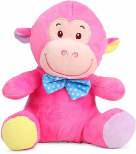 My Baby Excels Monkey Plush Pink Colour With Blue Bow 20 cm  - 20 cm