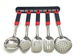 GC Royal GC stainless steel 5 piece serving spoons set( 1 flat spoon,1 square spoon, 1 Deep spoon for liquid food, 2 spoons for frying) with hanger Kitchen Tool Set